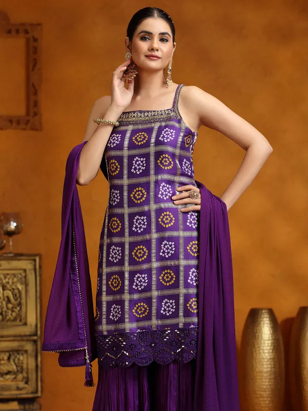 Purple silk wedding wear palazzo suit with dupatta