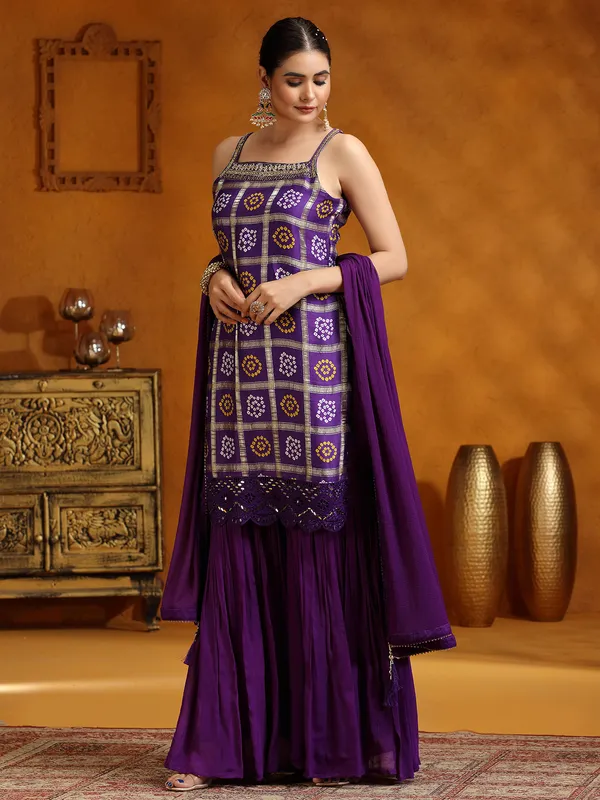 Purple silk wedding wear palazzo suit with dupatta