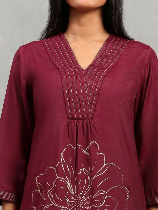 Purple silk women kurti set with print