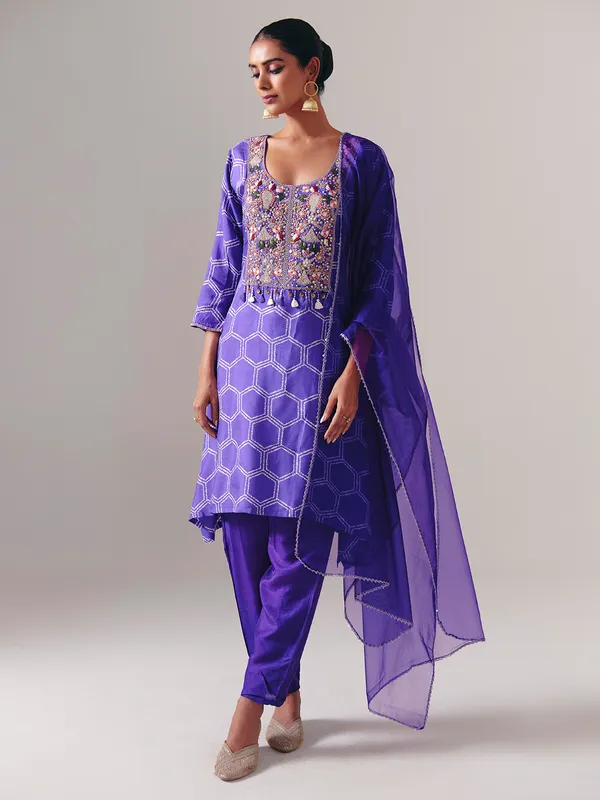 Purple silk yoke style festive salwar suit