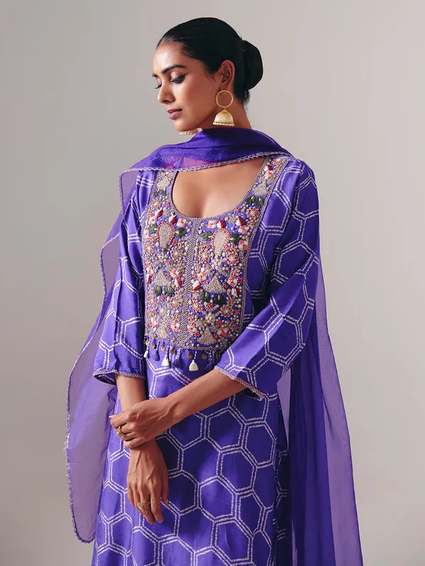 Purple silk yoke style festive salwar suit