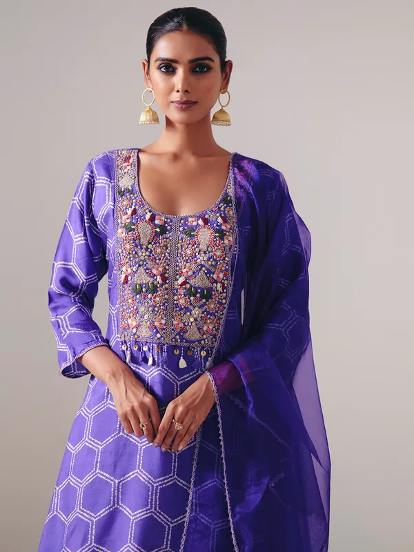 Purple silk yoke style festive salwar suit