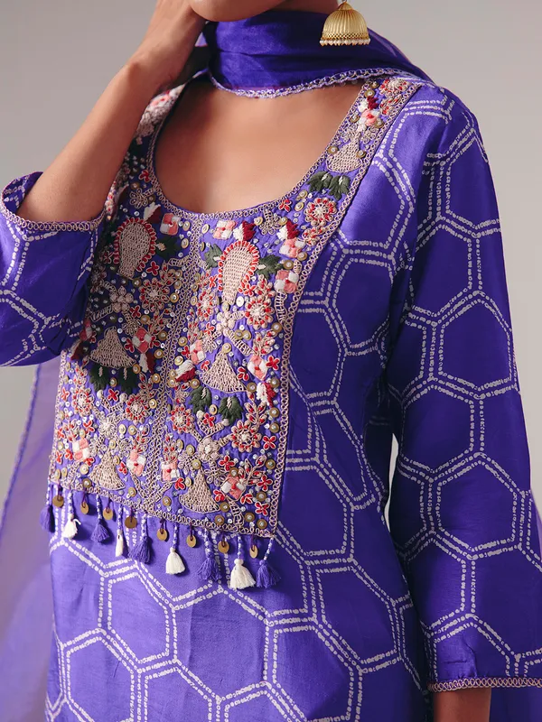 Purple silk yoke style festive salwar suit