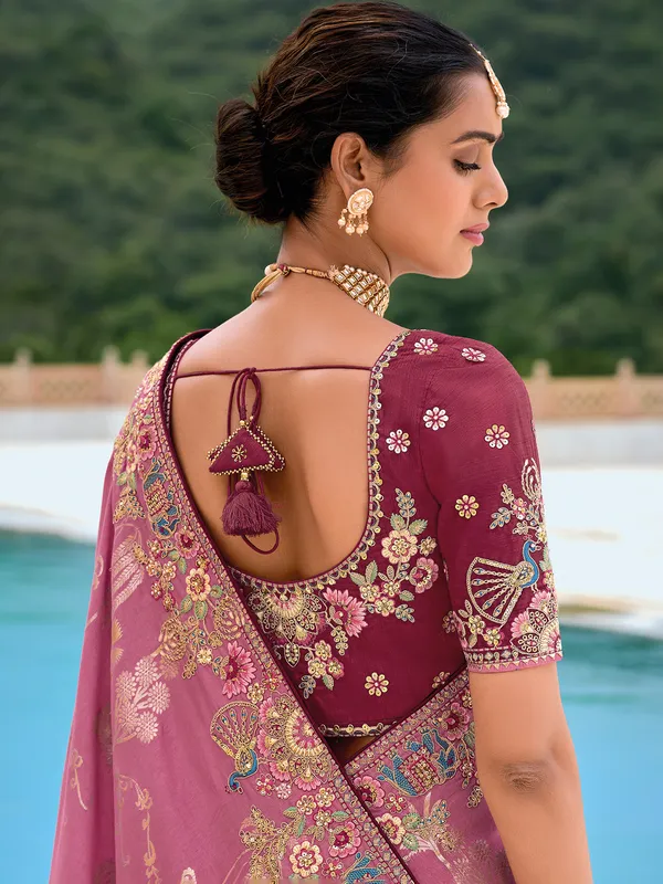 Purple silk zari weaving saree for wedding