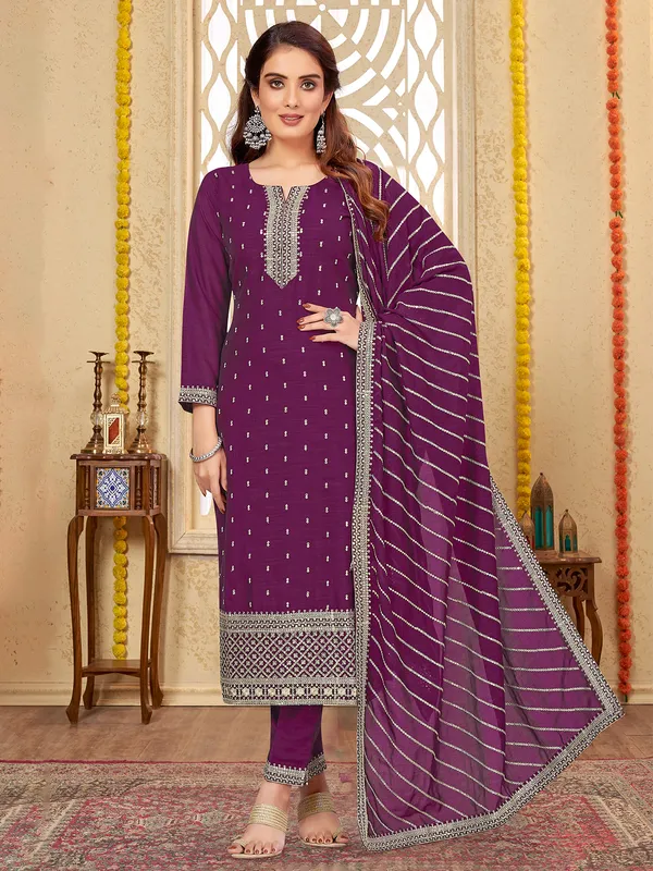 Purple silk zari work salwar suit