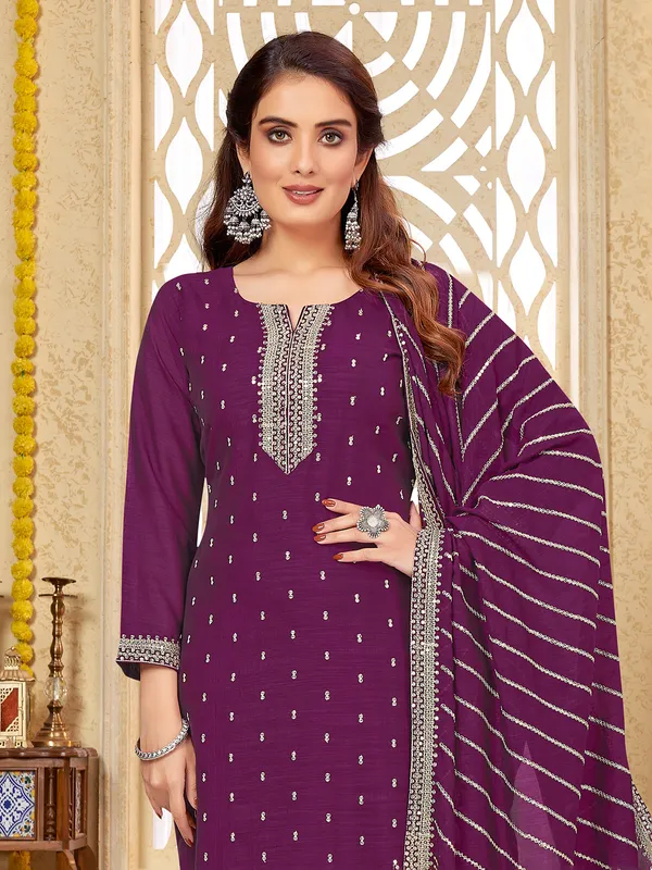 Purple silk zari work salwar suit