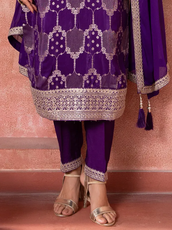 Purple silk zari worked salwar suit