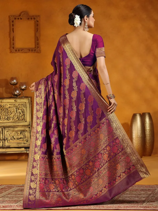 Purple silk zari worked saree