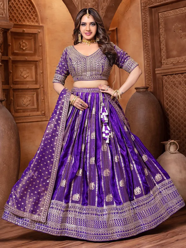 Purple silk zari worked silk lehenga choli