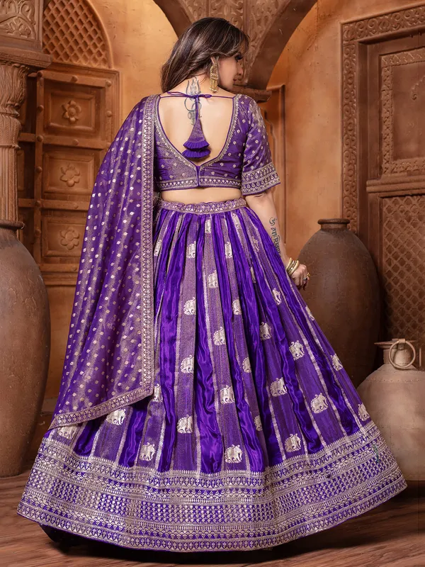Purple silk zari worked silk lehenga choli