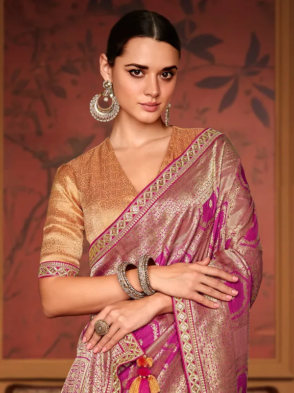 Purple soft dola silk zari weaving saree