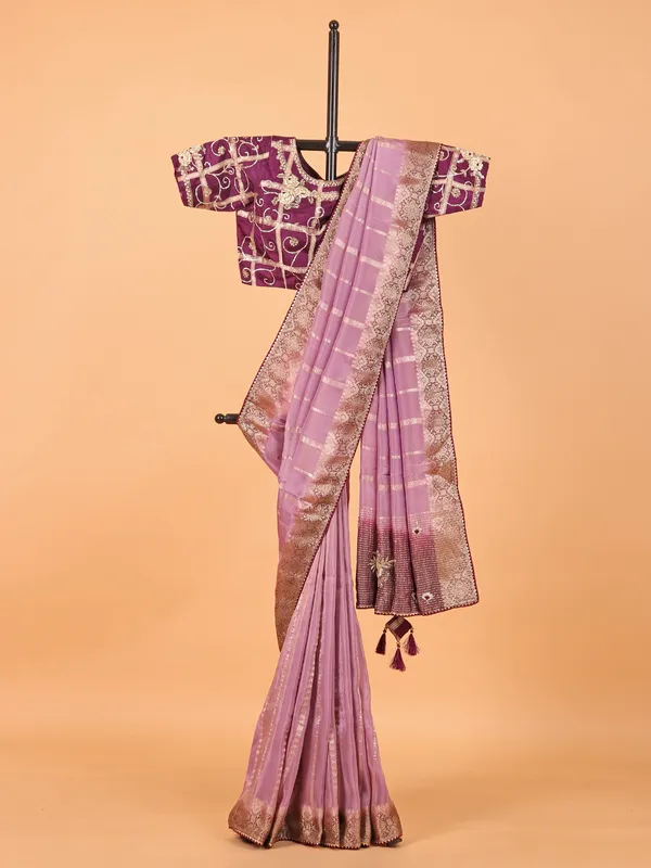 Purple soft organza saree for women