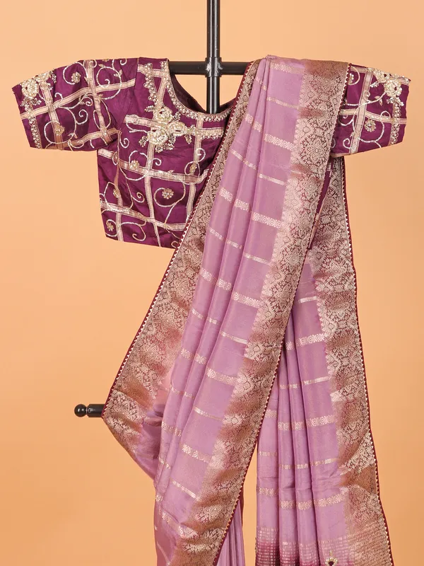 Purple soft organza saree for women