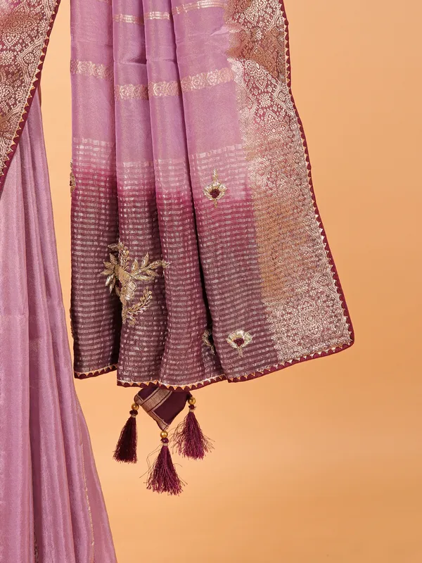 Purple soft organza saree for women