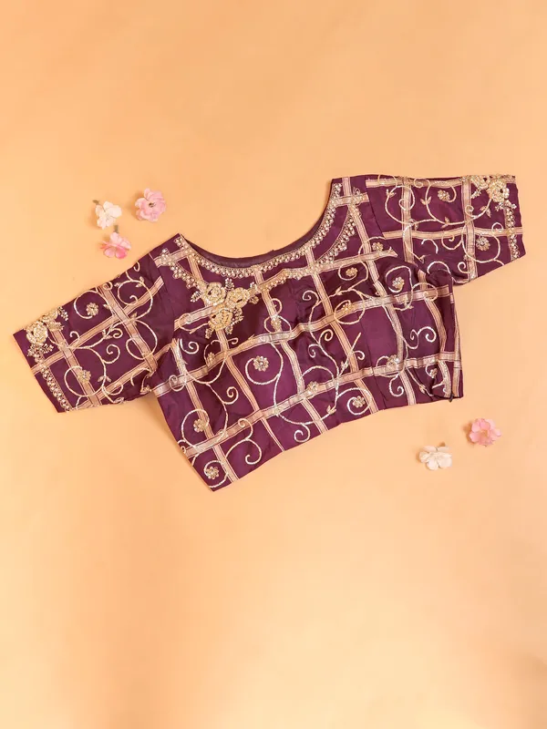 Purple soft organza saree for women