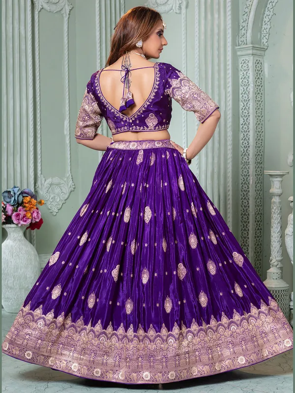 Purple sweetheart neck crepe silk lehenga choli