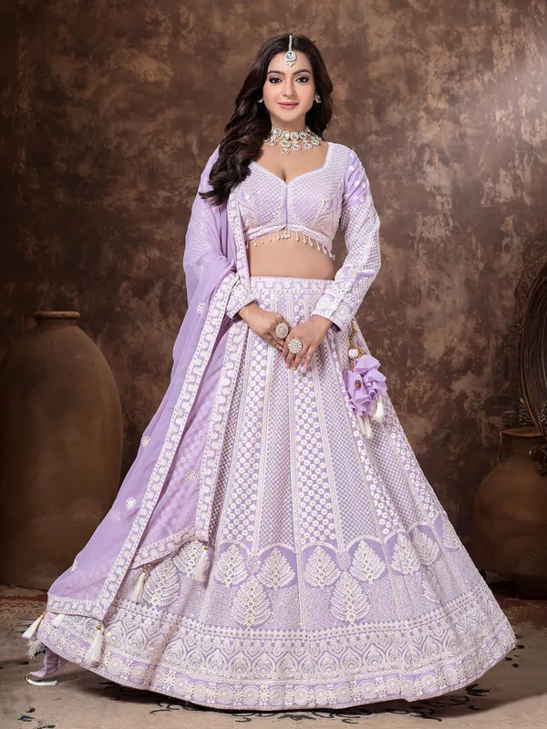 Purple thread worked georgette lehenga choli