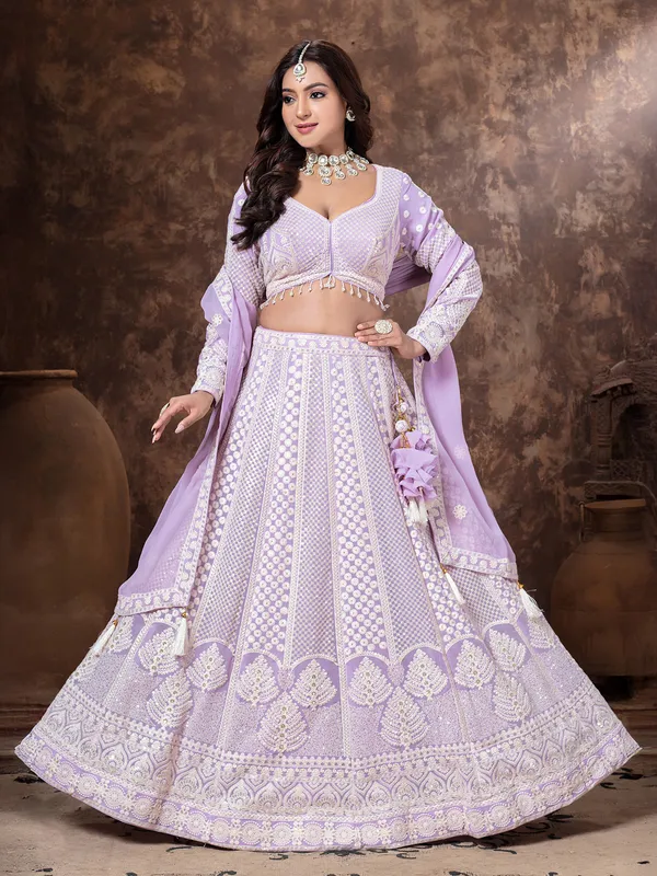 Purple thread worked georgette lehenga choli