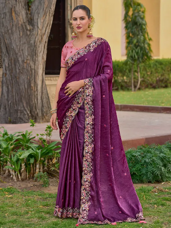 Purple tissue organza silk saree