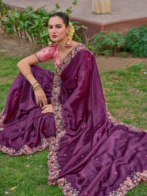 Purple tissue organza silk saree
