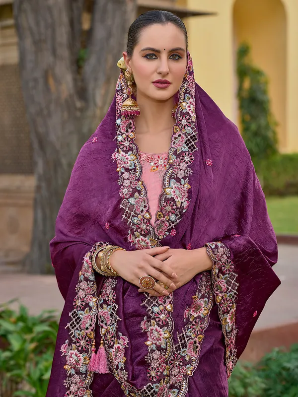Purple tissue organza silk saree