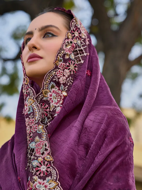 Purple tissue organza silk saree