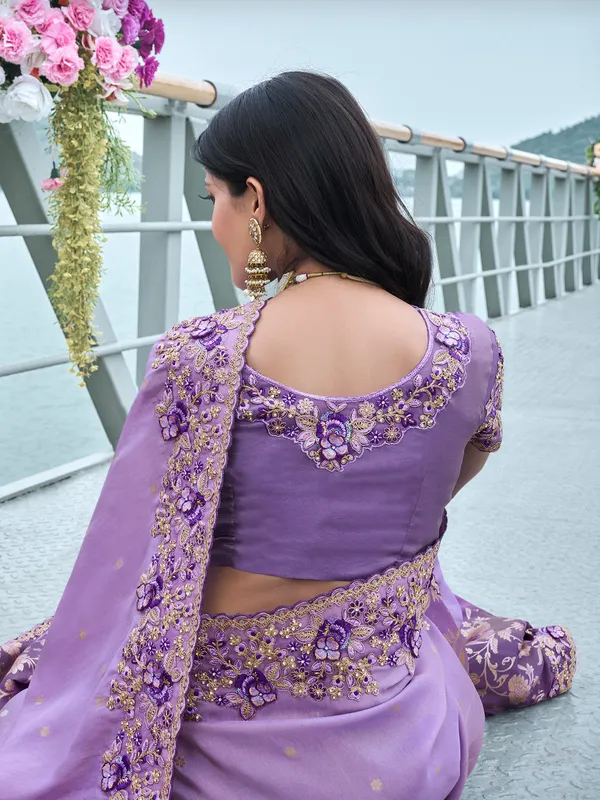 Purple tissue silk saree for festive