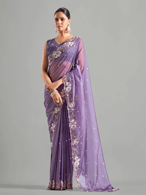 Purple tissue silk saree for reception