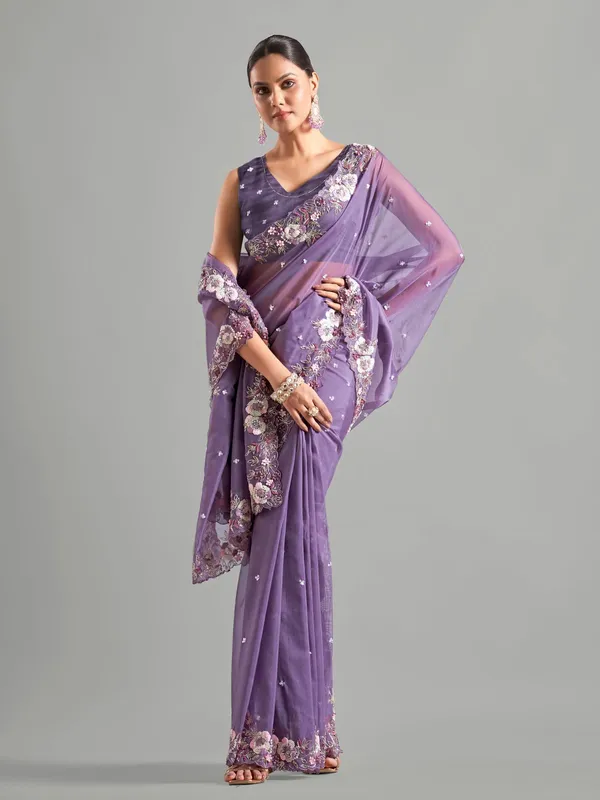 Purple tissue silk saree for reception