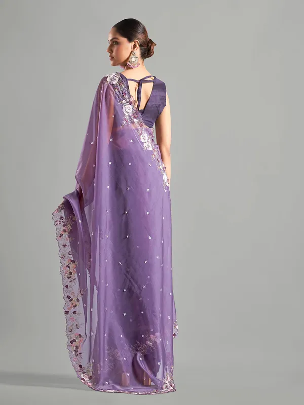 Purple tissue silk saree for reception