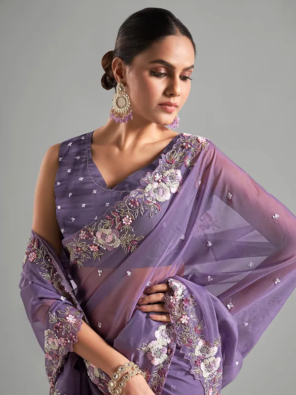 Purple tissue silk saree for reception