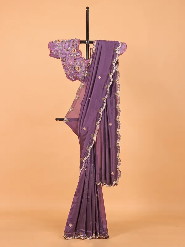 Purple tissue silk saree for wedding wear