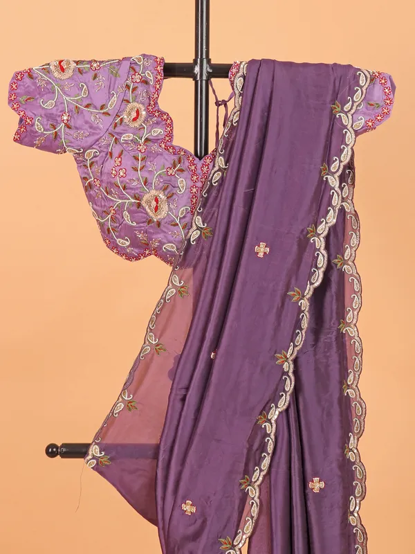 Purple tissue silk saree for wedding wear
