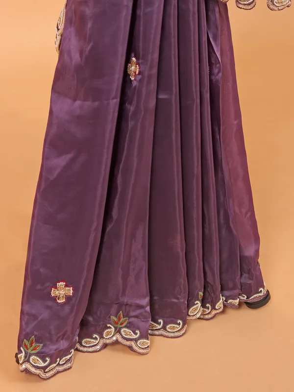 Purple tissue silk saree for wedding wear