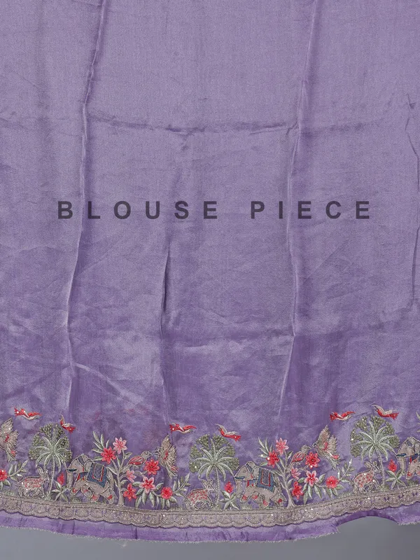 Purple tissue silk saree with elephant embroidery magic