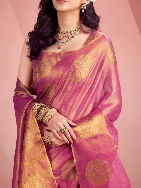 Purple tisuue silk festive wear saree