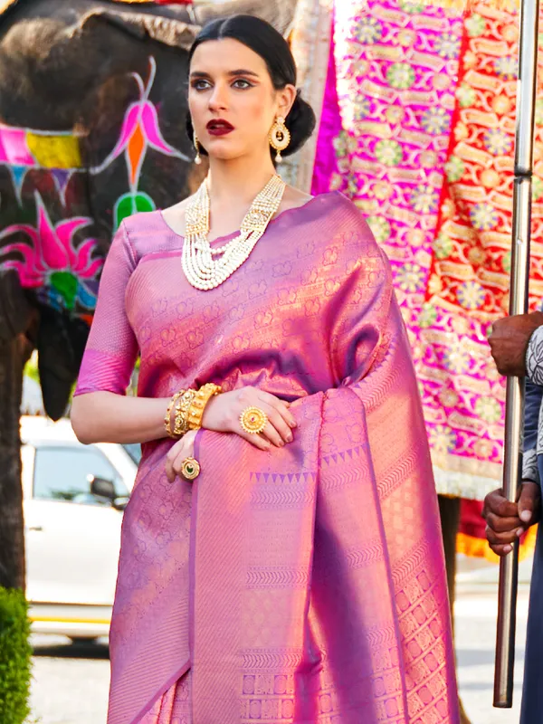 Purple traditional kanjivaram silk saree for wedding season