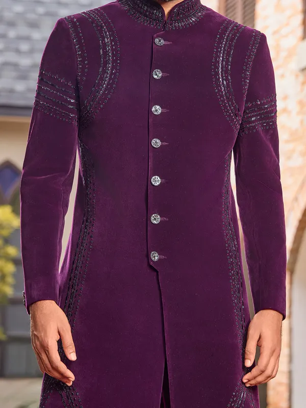 Purple velvet cutdana indo western with pants