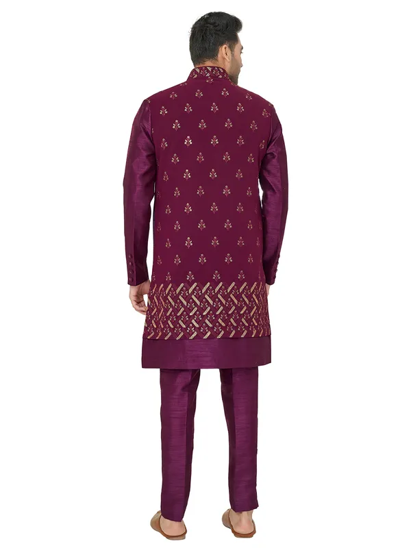 Purple wedding look indowestern in silk