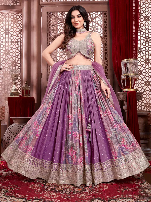 Purple wedding silk lehenga with stitched choli