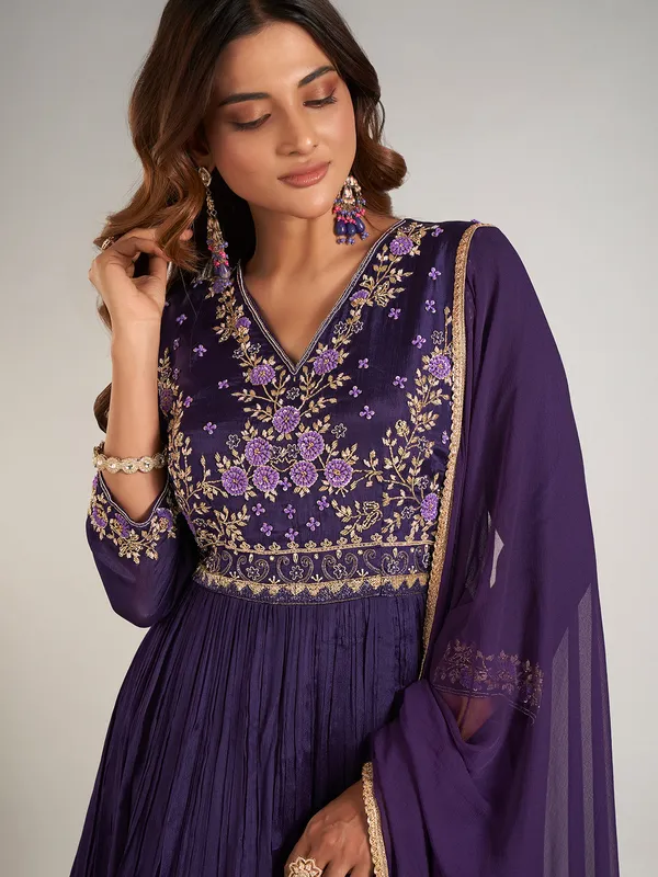 Purple wedding wear georgette anarkali suit
