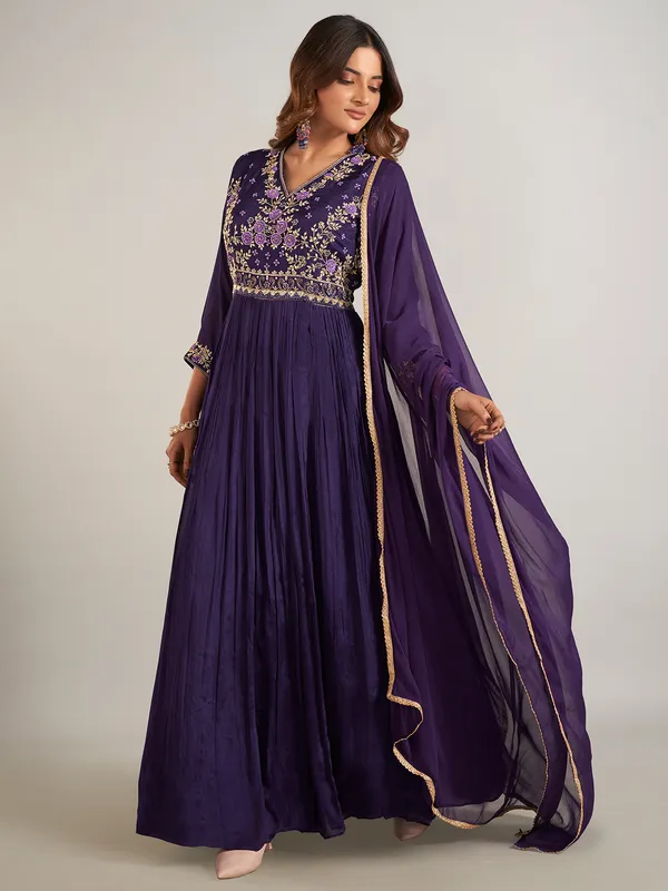 Purple wedding wear georgette anarkali suit