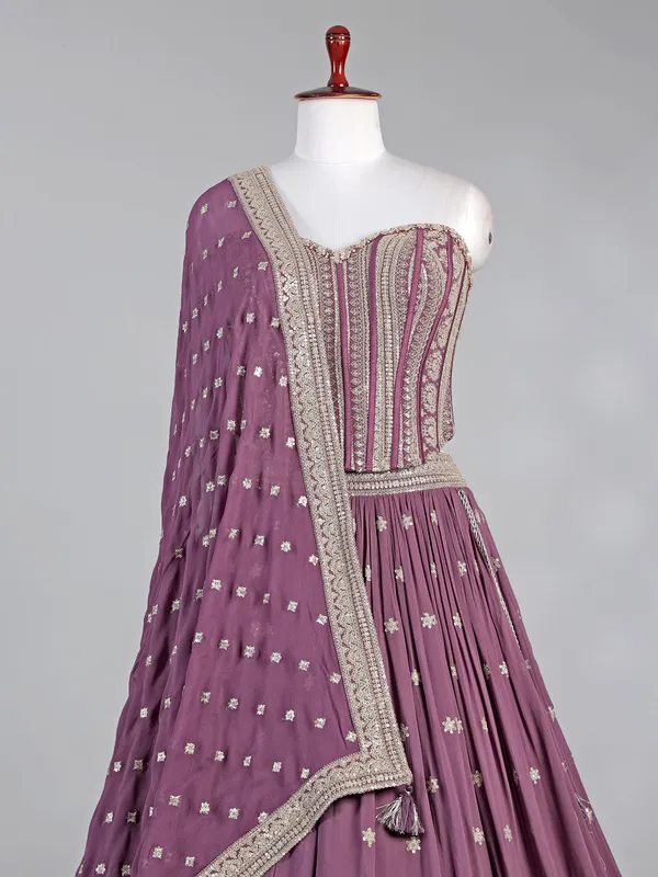 Purple wedding wear georgette lehenga choli with dupatta
