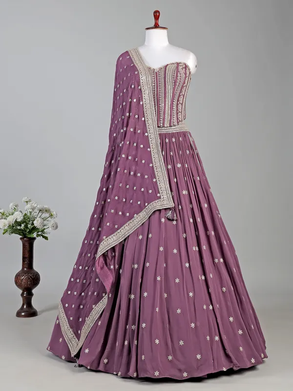 Purple wedding wear georgette lehenga choli with dupatta