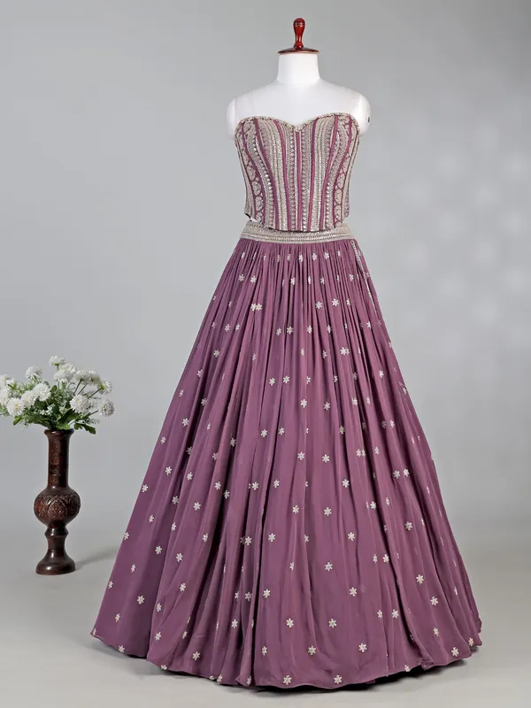 Purple wedding wear georgette lehenga choli with dupatta