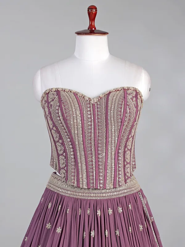 Purple wedding wear georgette lehenga choli with dupatta