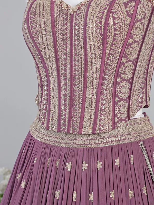 Purple wedding wear georgette lehenga choli with dupatta