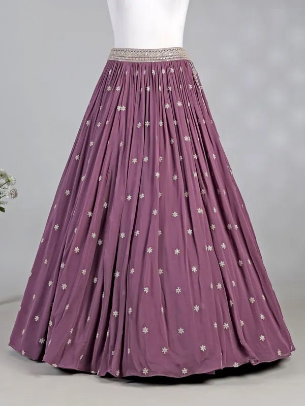 Purple wedding wear georgette lehenga choli with dupatta
