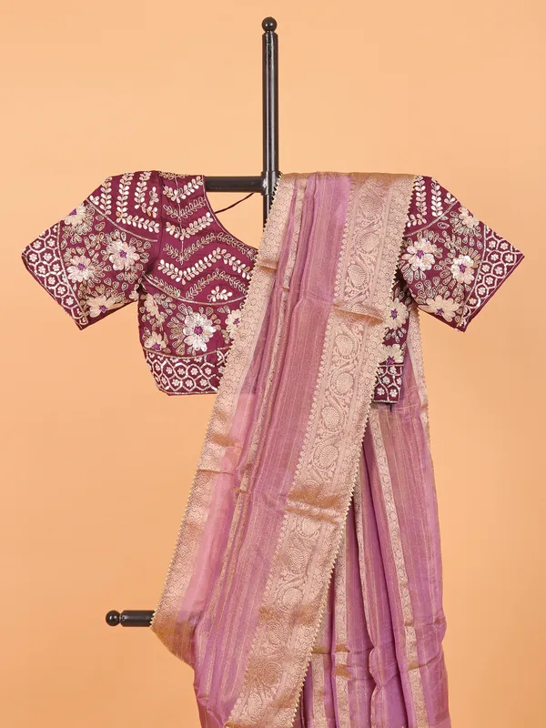Purple wedding wear saree in soft organza
