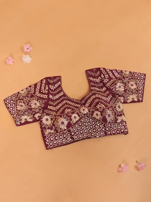 Purple wedding wear saree in soft organza